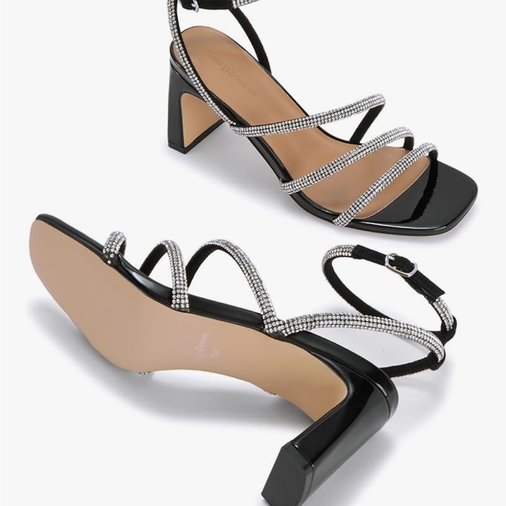 Elegant Black Strappy Heels size 10wide